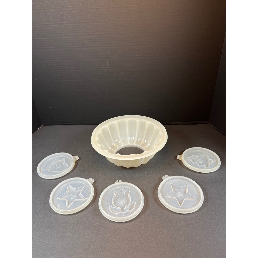 Vintage Tupperware Jello Mold Set Jel N Serve Sheer 5 Interchangeable Seals